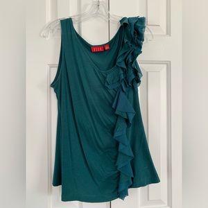Elle V-Neck Top with ruffle detail, Dark Teal, Size: M